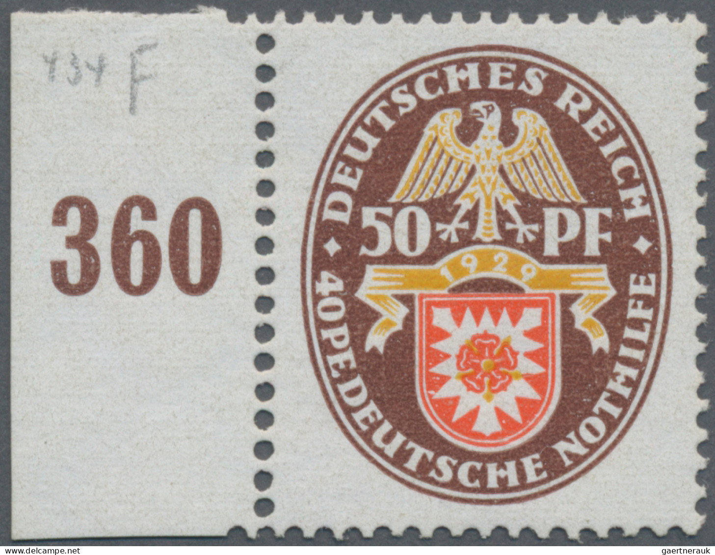 Deutsches Reich - Weimar: 1929, 50 + 40 Pf Nothilfe 'Landeswappen', Linkes Rands - Unused Stamps