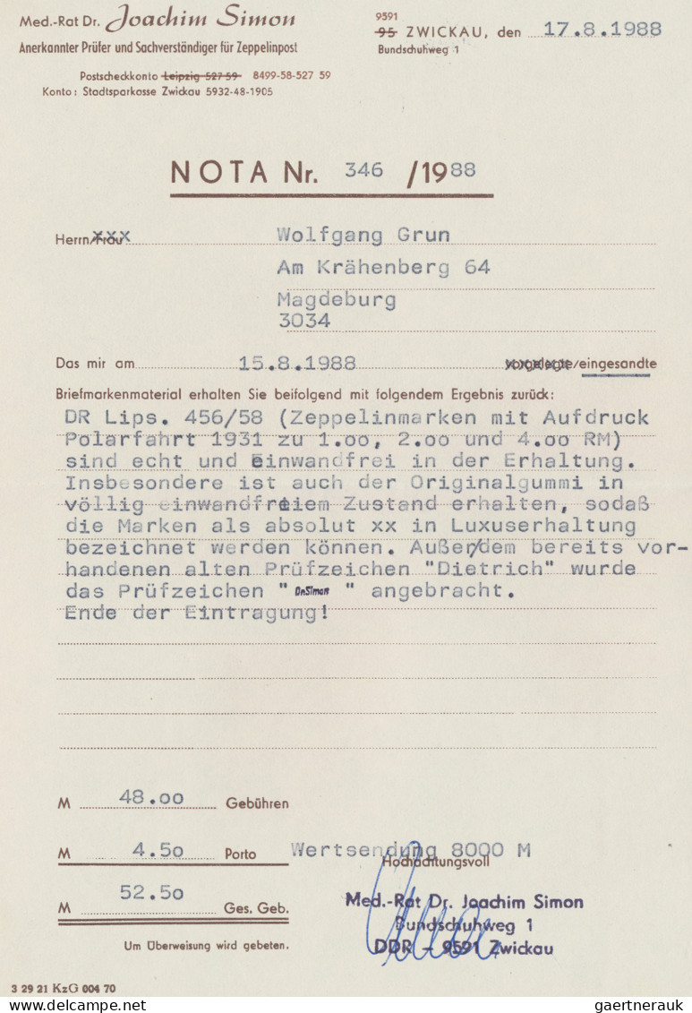 Deutsches Reich - Weimar: 1931, Polarfahrt 1 M Bis 4 M, Tadellos Postfrischer Sa - Neufs