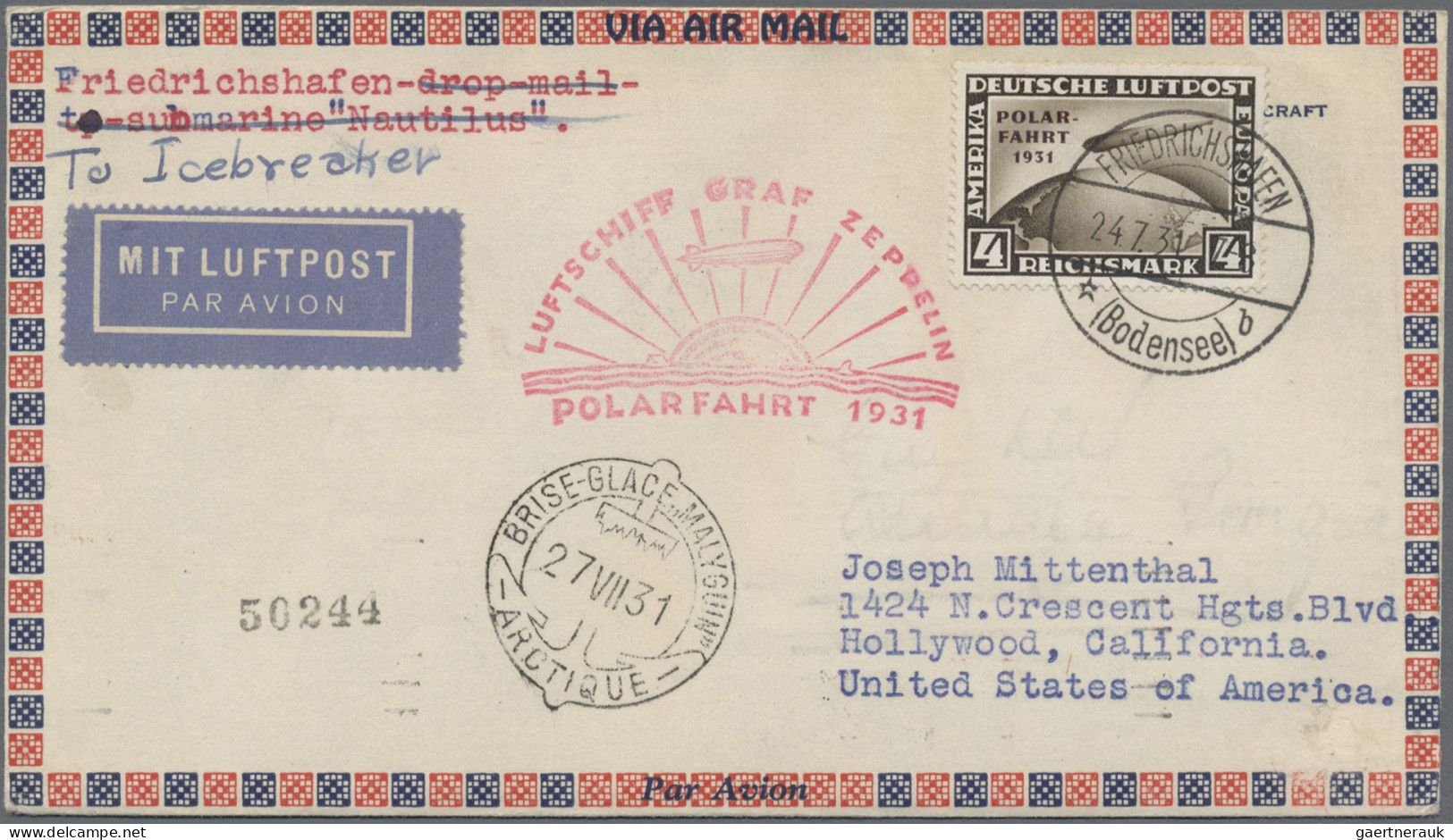 Deutsches Reich - Weimar: 1931, Polarfahrt, 4 RM Auf Zeppelinbrief, Auflieferung - Covers & Documents