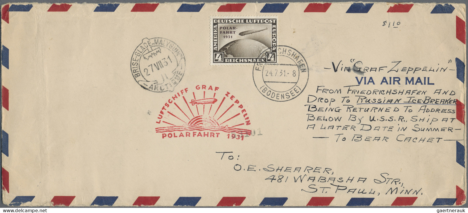 Deutsches Reich - Weimar: 1931, 4 RM Polarfahrt Auf Zeppelinbrief Der Polarfahrt - Covers & Documents