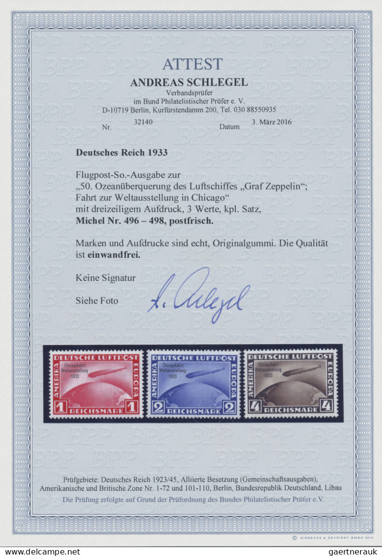 Deutsches Reich - 3. Reich: 1933, Chicagofahrt, Kompletter Satz, Postfrisch, Uns - Neufs