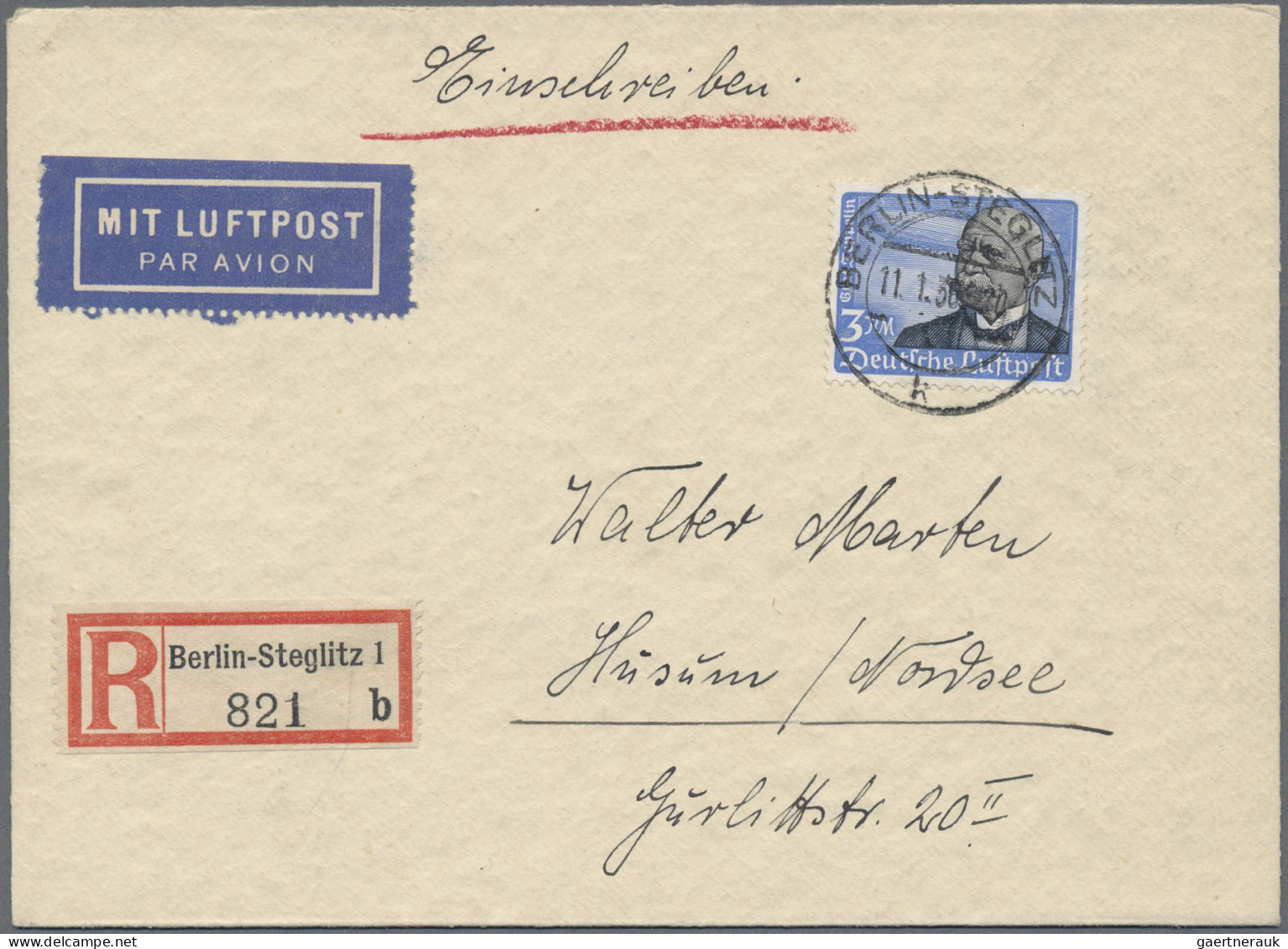 Deutsches Reich - 3. Reich: 1934 Flugpost, Kompletter Satz Mit WAAGERECHTER GUMM - Lettres & Documents