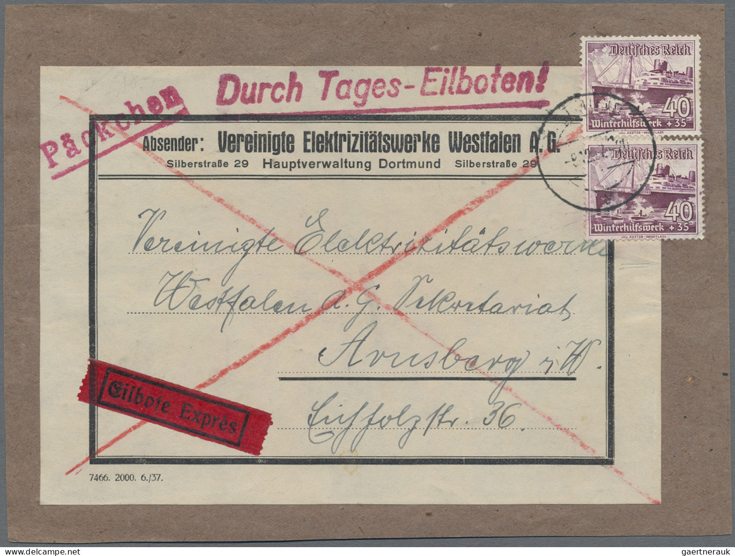 Deutsches Reich - 3. Reich: 1937, WHW Schiffe, 40 Pfg. Lila, Zwei Werte Als Port - Covers & Documents