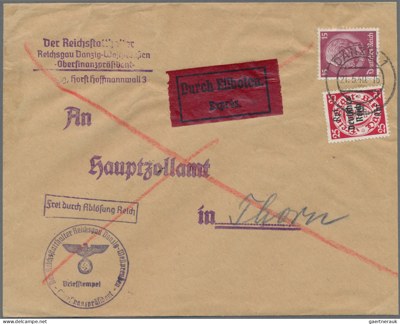 Deutsches Reich - 3. Reich: 1940, 25 Pfg. Danzig-Abschied Und 15 Pfg. Hindenburg - Covers & Documents