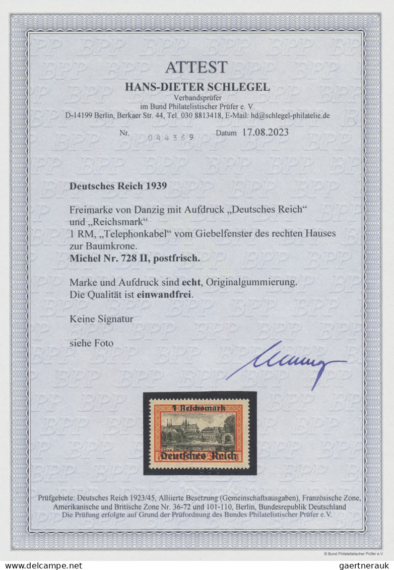 Deutsches Reich - 3. Reich: 1940, Freimarke Danzig Mit Aufdruck Deutsches Reich - Unused Stamps