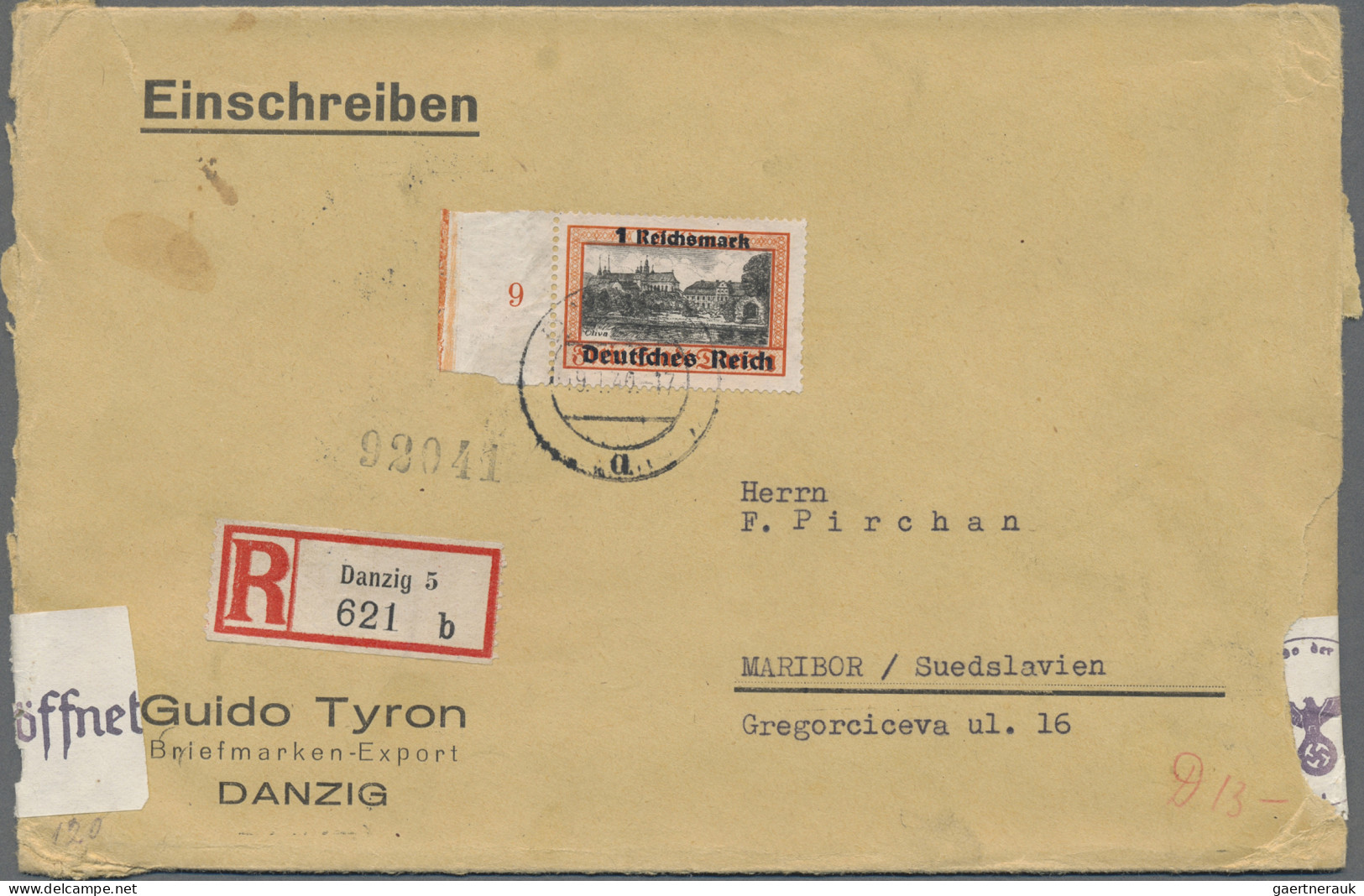 Deutsches Reich - 3. Reich: 1939, 1 RM EF Vom Linken Bogenrand Auf Großformatige - Briefe U. Dokumente