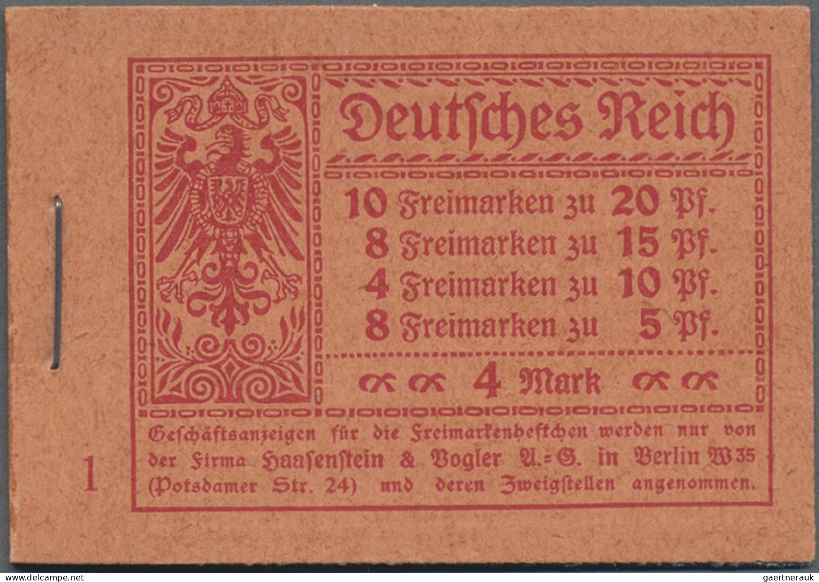 Deutsches Reich - Markenheftchen: 1920, 4 M. Germania Markenheftchen Mit ONr. 1 - Markenheftchen