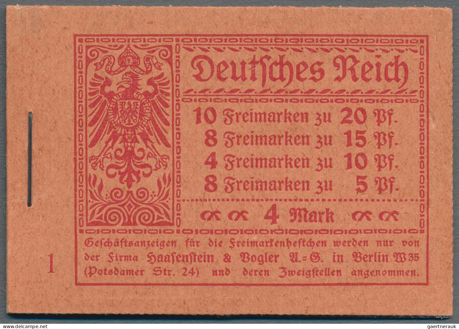 Deutsches Reich - Markenheftchen: 1920, Germania 4 Mark, Komplettes Heftchen "AM - Carnets