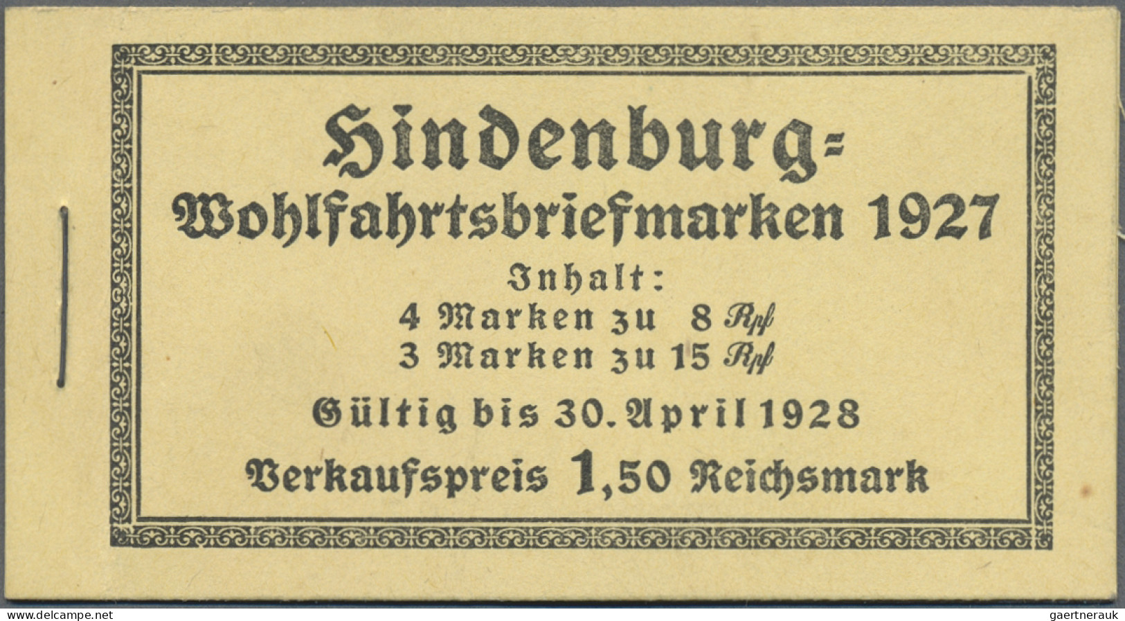 Deutsches Reich - Markenheftchen: 1927, 1,50 M. Hindenburgspende-Markenheftchen - Carnets