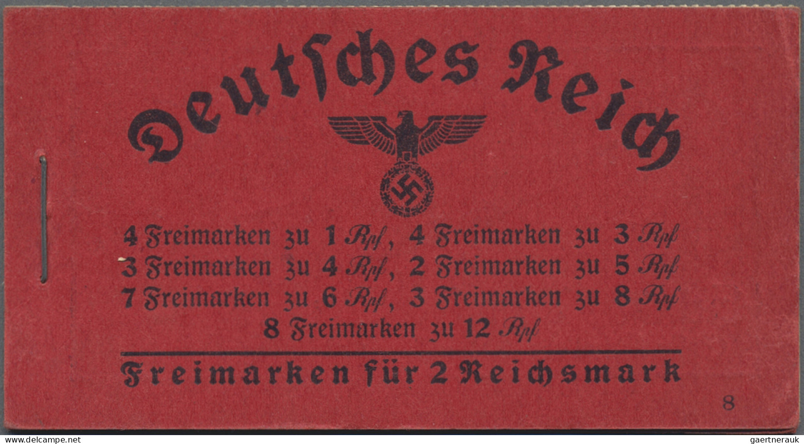 Deutsches Reich - Markenheftchen: 1937 - 1939: Hindenburg-MH 3 ONr. 8, Postfrisc - Carnets