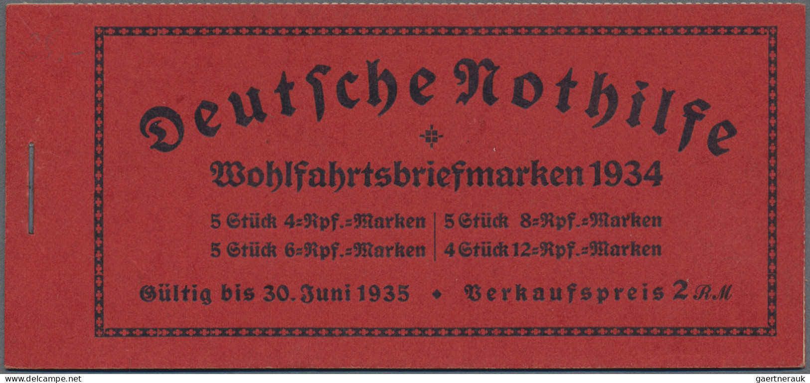 Deutsches Reich - Markenheftchen: 1934 - 1935, 2 M. Nothilfe Markenheftchen Beru - Booklets