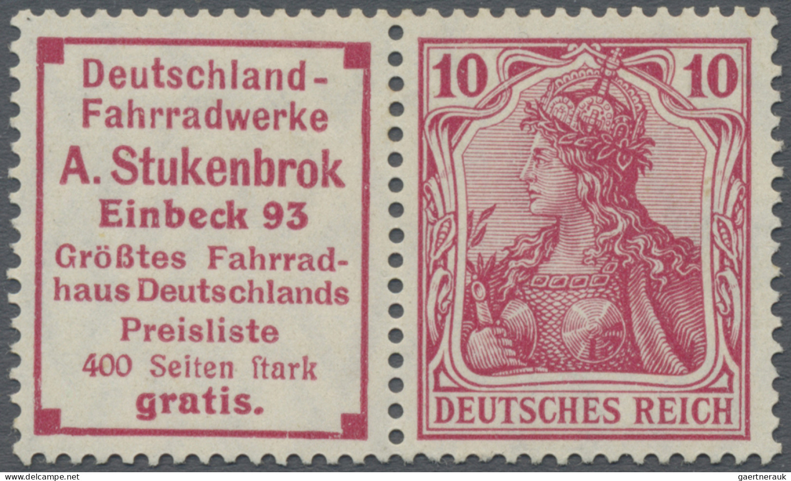 Deutsches Reich - Zusammendrucke: 1911, "Deutschland-Fahrradwerke A. Stukenbrok" - Zusammendrucke