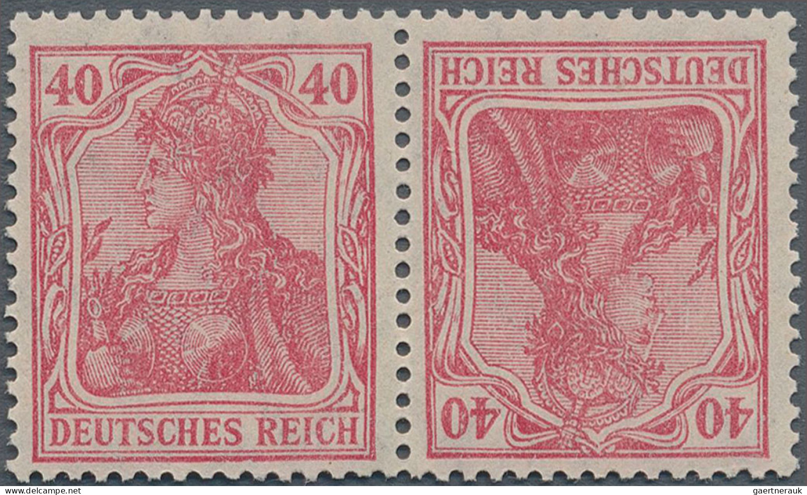 Deutsches Reich - Zusammendrucke: 1921, Germania 40 Pfg. Lilakarmin (poröser Dru - Zusammendrucke