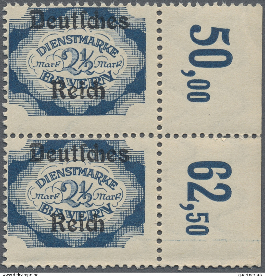 Deutsches Reich - Dienstmarken: 1920, 2 ½ M Blau, Senkrechtes Paar Im Plattendru - Oficial