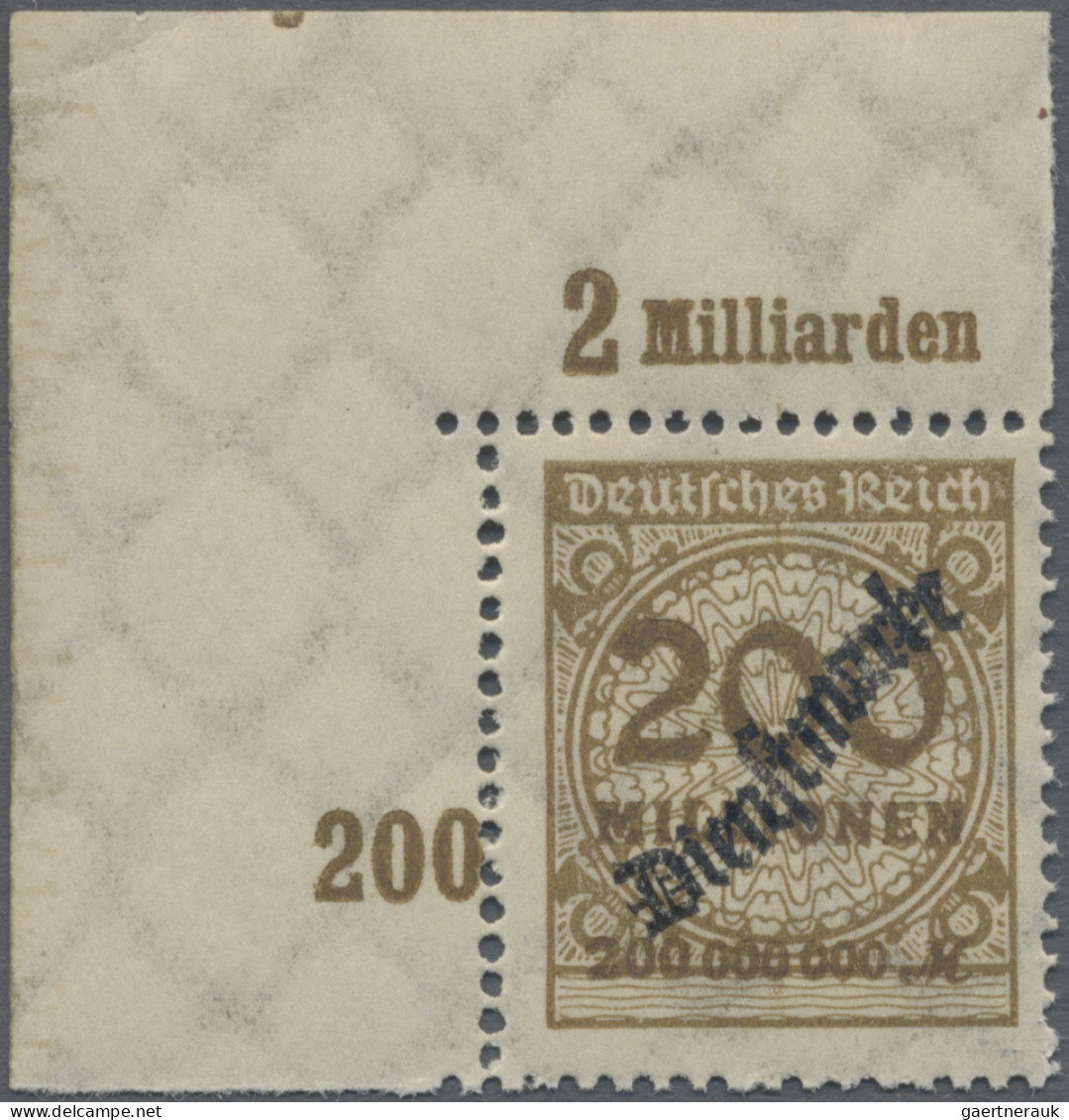 Deutsches Reich - Dienstmarken: 1923, Wertangabe Im Rosettenmuster, 200 Mio M In - Oficial