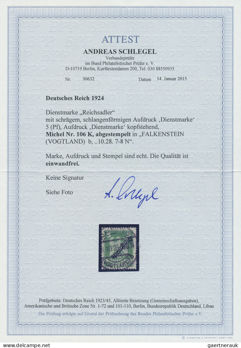 Deutsches Reich - Dienstmarken: 1924, Dienstmarke Neuer Reichsadler 5 Pf Mit Kop - Officials