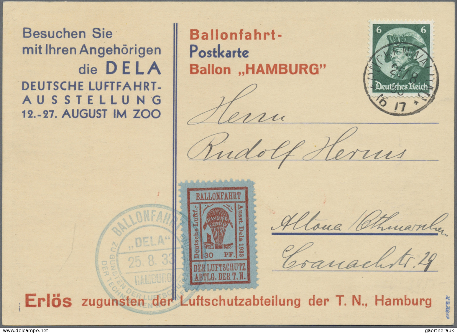 Deutsches Reich - Halbamtliche Flugmarken: 1933 Ballonfahrtmarken Zu 30 Pf. In A - Poste Aérienne & Zeppelin