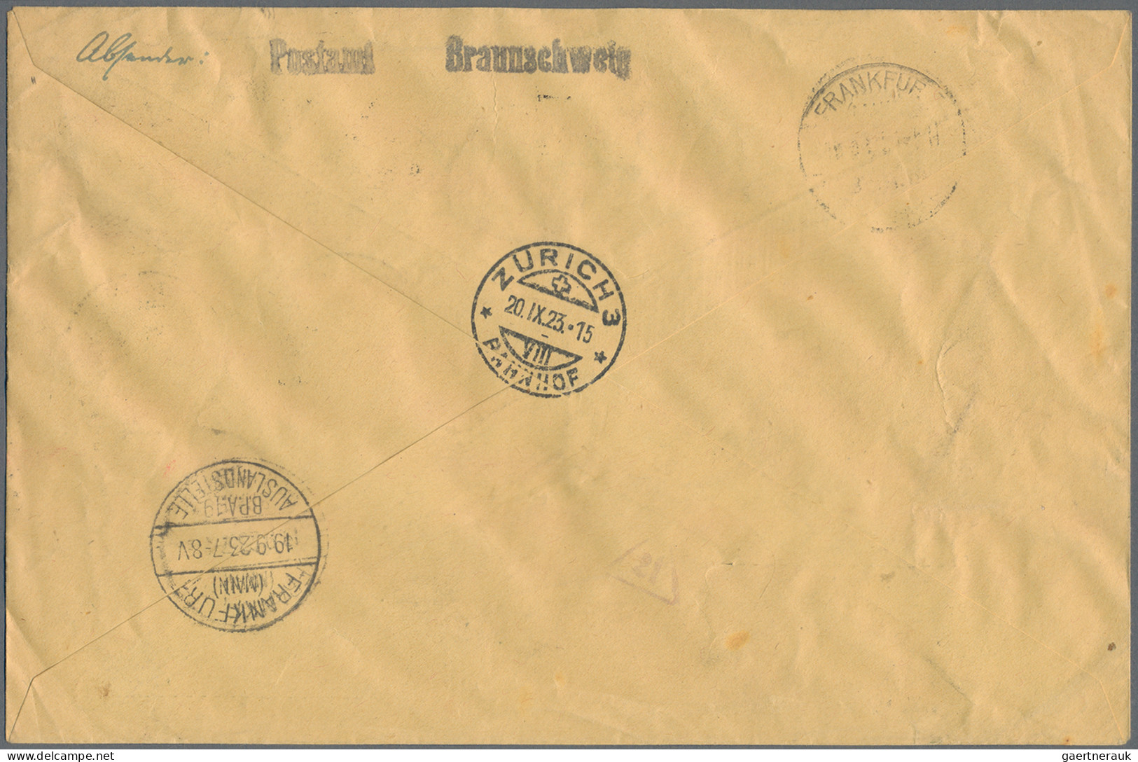 Deutsches Reich - Lokalausgaben 1918/23: BRAUNSCHWEIG, 1923, 4 Verschiedene Gebü - Lettres & Documents
