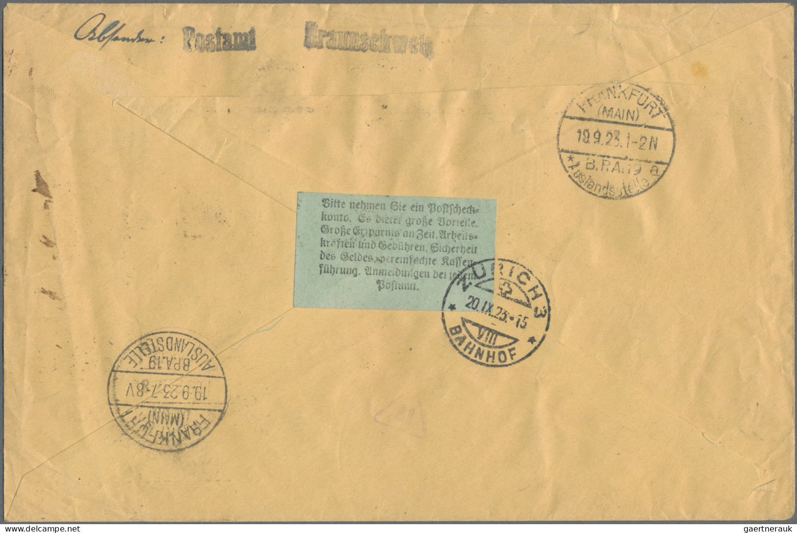 Deutsches Reich - Lokalausgaben 1918/23: BRAUNSCHWEIG, 1923, 4 Verschiedene Gebü - Covers & Documents