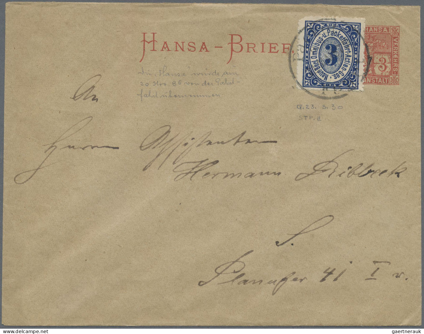 Deutsches Reich - Privatpost (Stadtpost): BERLIN - Hansa, 1886 - 3 Pf Ganzsachen - Postes Privées & Locales