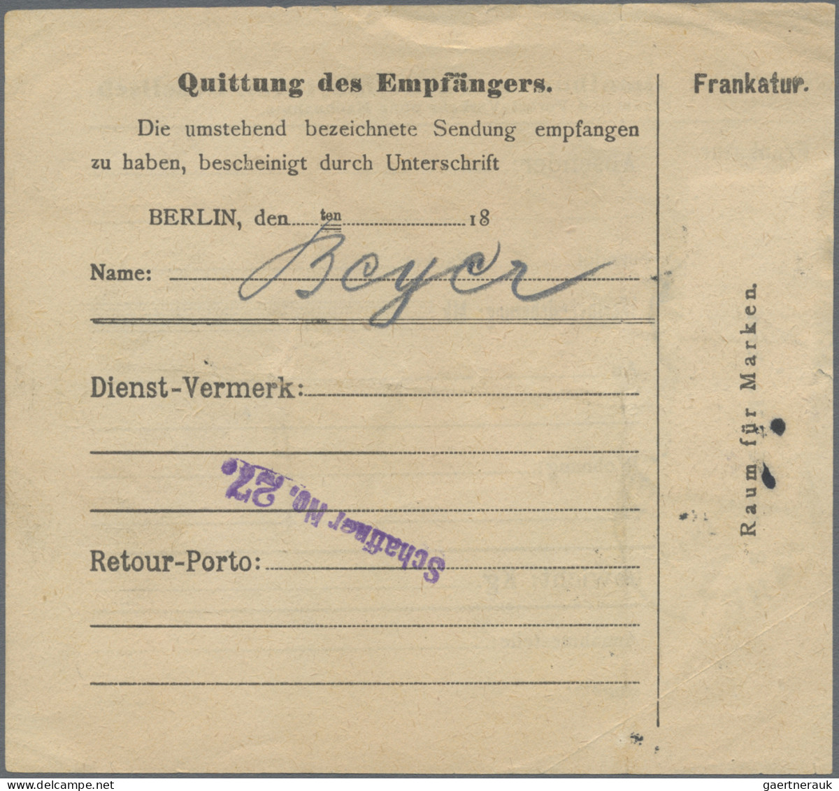 Deutsches Reich - Privatpost (Stadtpost): BERLIN: 1891, Packet-Fahrt, 20 Pfg. Gr - Postes Privées & Locales