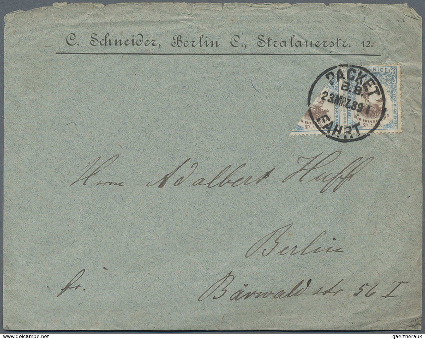 Deutsches Reich - Privatpost (Stadtpost): BERLIN - Packetfahrt: 1889, 3 Pfg. Kai - Privatpost