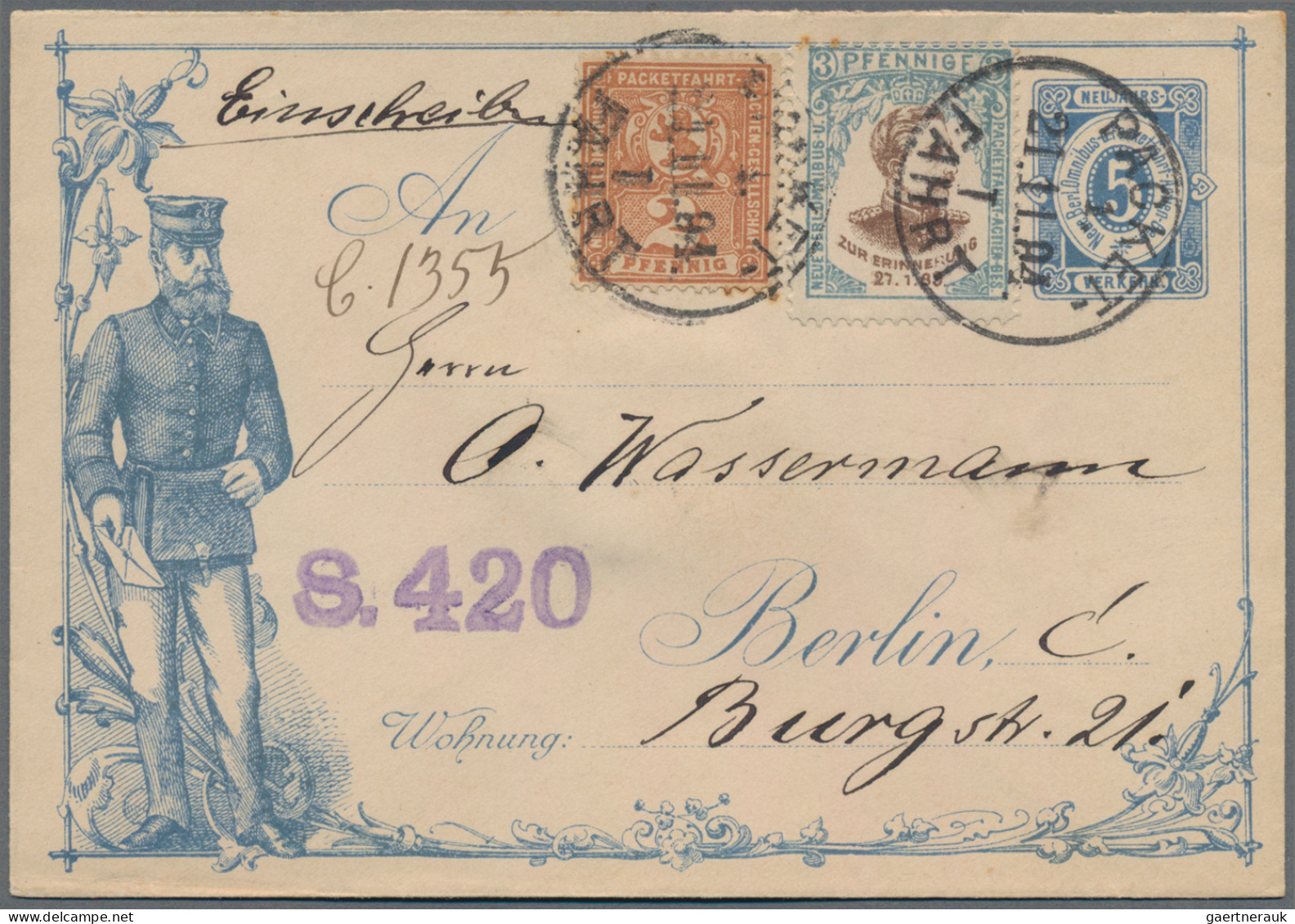 Deutsches Reich - Privatpost (Stadtpost): BERLIN/PACKETFAHRT, 1888/1894, 5 Pf Bl - Privatpost