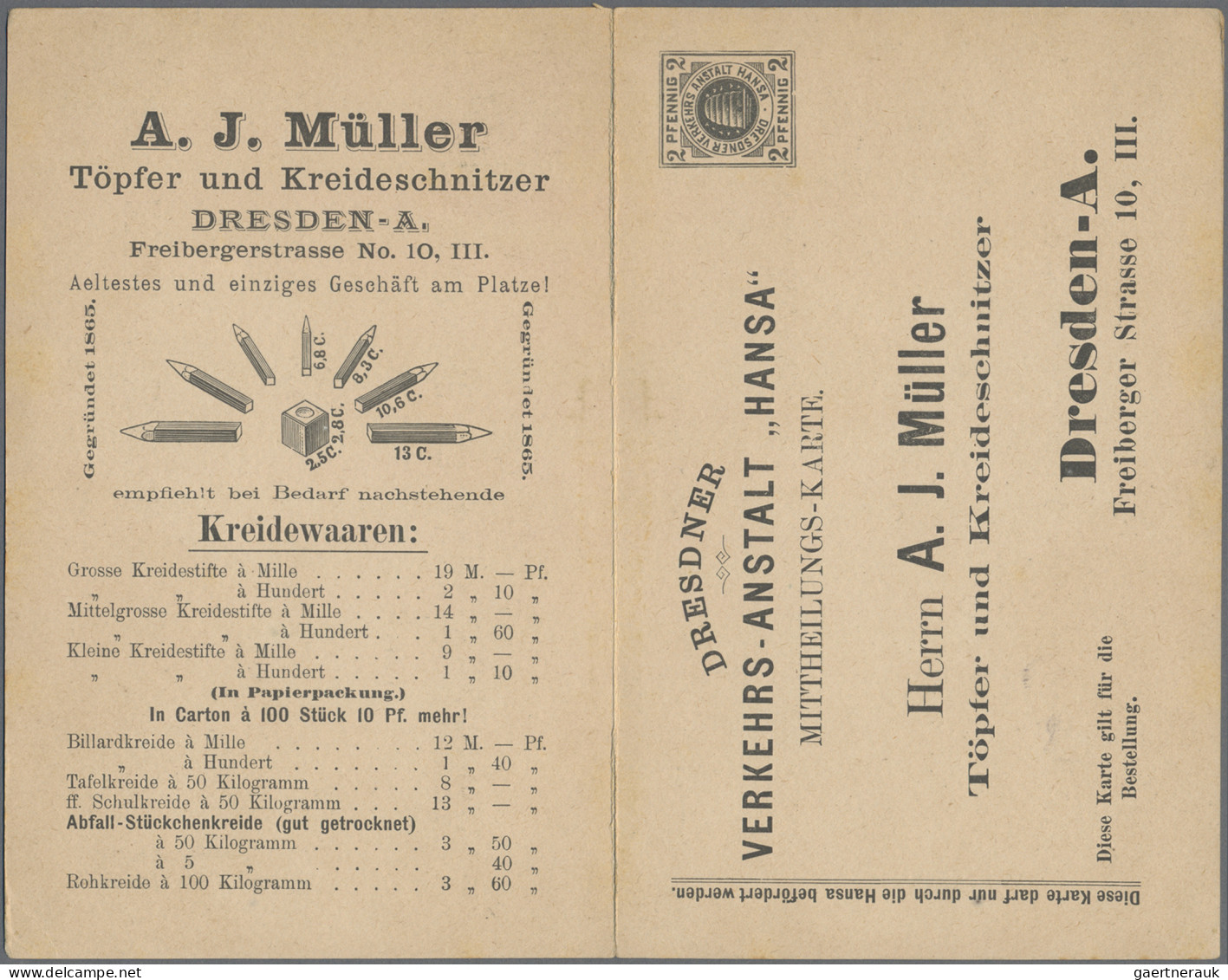 Deutsches Reich - Privatpost (Stadtpost): DRESDEN/HANSA, 1889, 2 Pf / 2 Pf Schwa - Privatpost