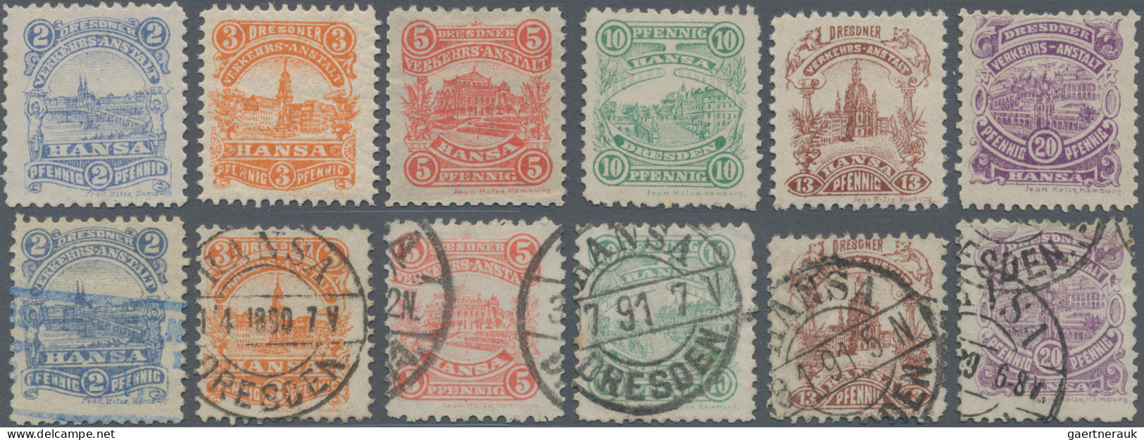 Deutsches Reich - Privatpost (Stadtpost): DRESDEN/Hansa, 1890, 2-20 Pf. Ansichte - Private & Local Mails