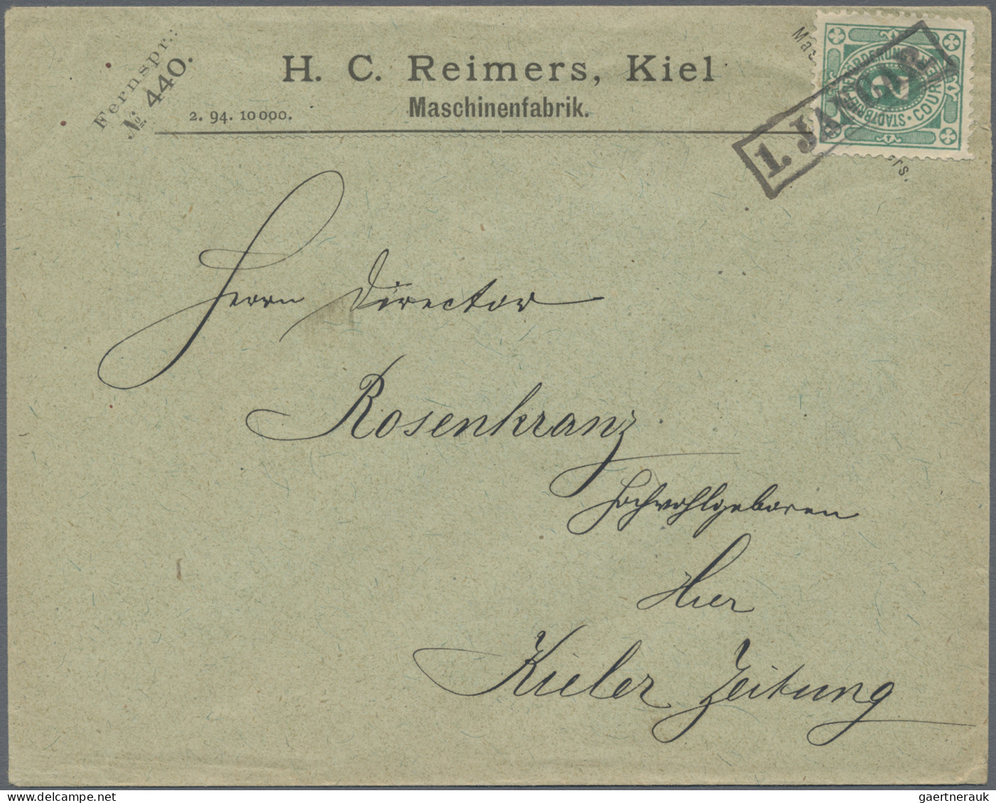 Deutsches Reich - Privatpost (Stadtpost): KIEL/Courier, 1896, Ziffern 2 Pf Bläul - Privatpost