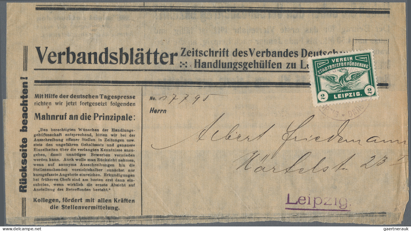 Deutsches Reich - Privatpost (Stadtpost): LEIPZIG/Verkehrsanstalt, 1908, 2 Pf. " - Privatpost