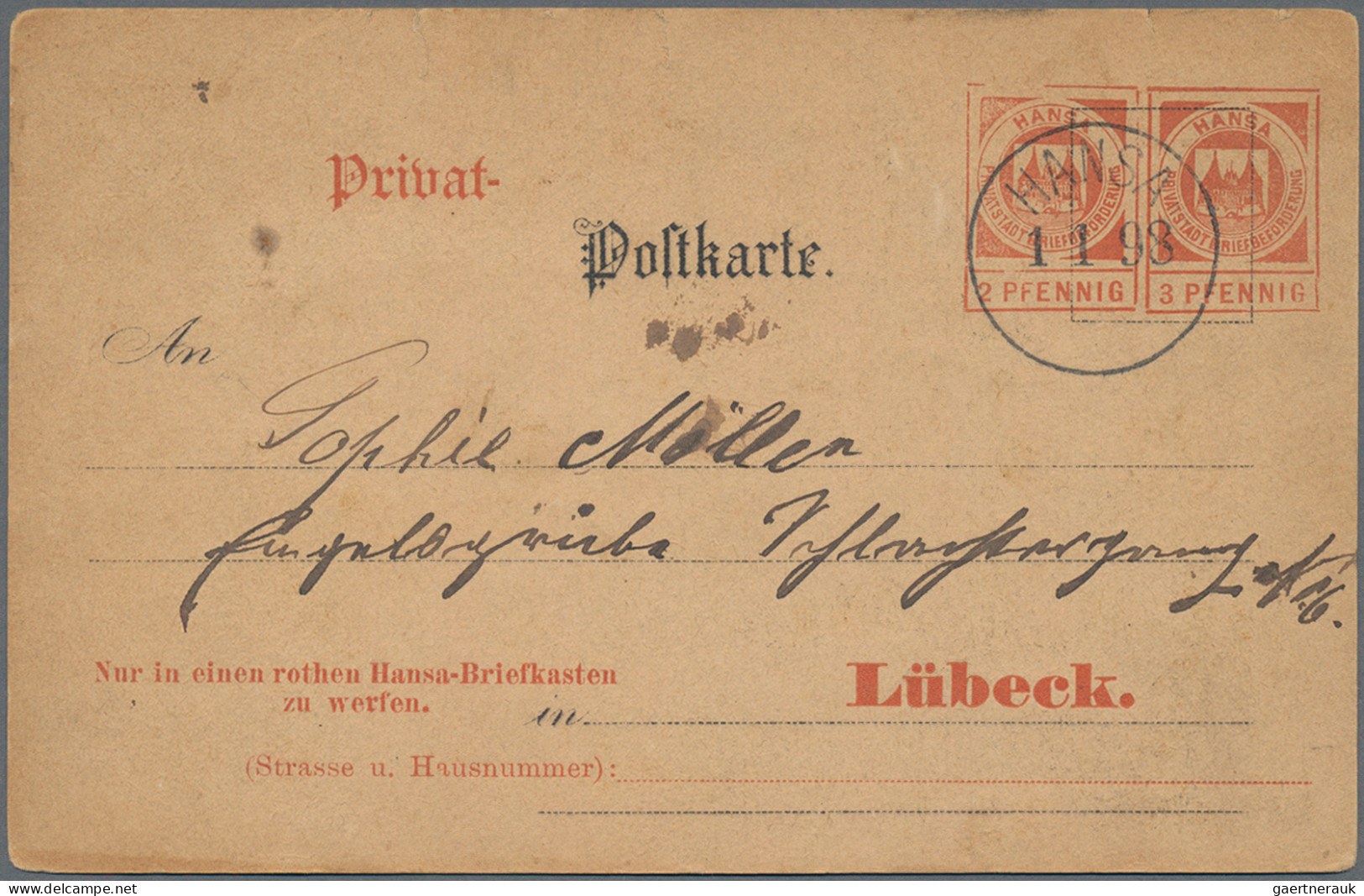 Deutsches Reich - Privatpost (Stadtpost): LÜBECK/HANSA, 1898, 2 Pf Neben 3 Pf Or - Privatpost