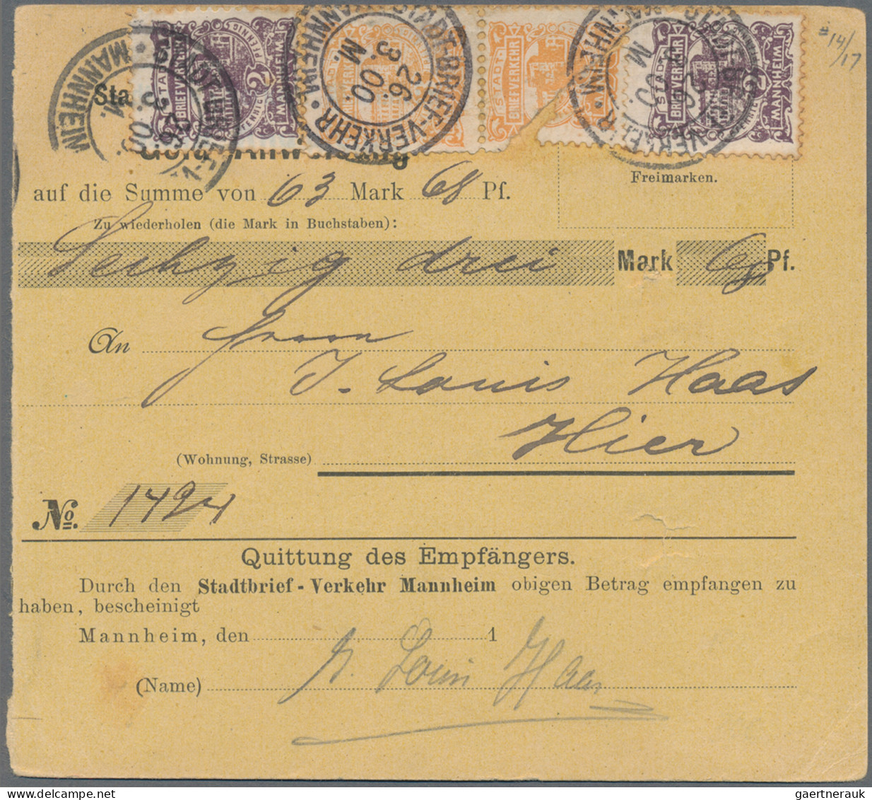 Deutsches Reich - Privatpost (Stadtpost): MANNHEIM/Stadtbriefverkehr, 1900, Je 2 - Privatpost