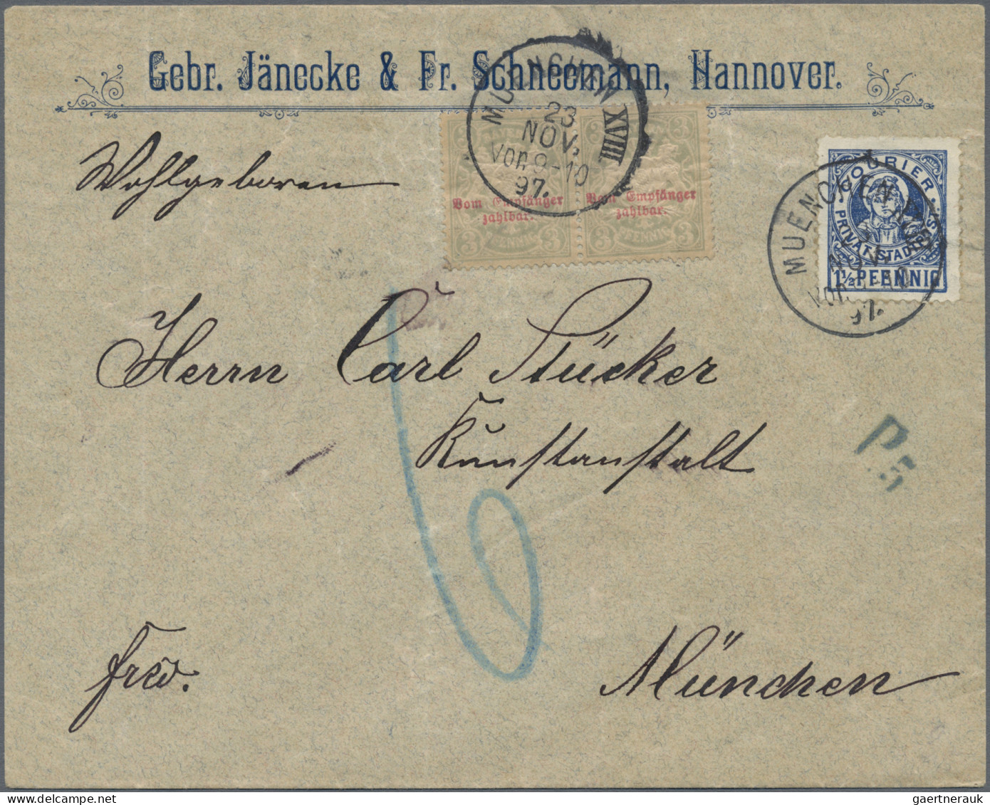 Deutsches Reich - Privatpost (Stadtpost): MÜNCHEN/Courier: 1897, 1 1/2 Pfg Blau - Postes Privées & Locales