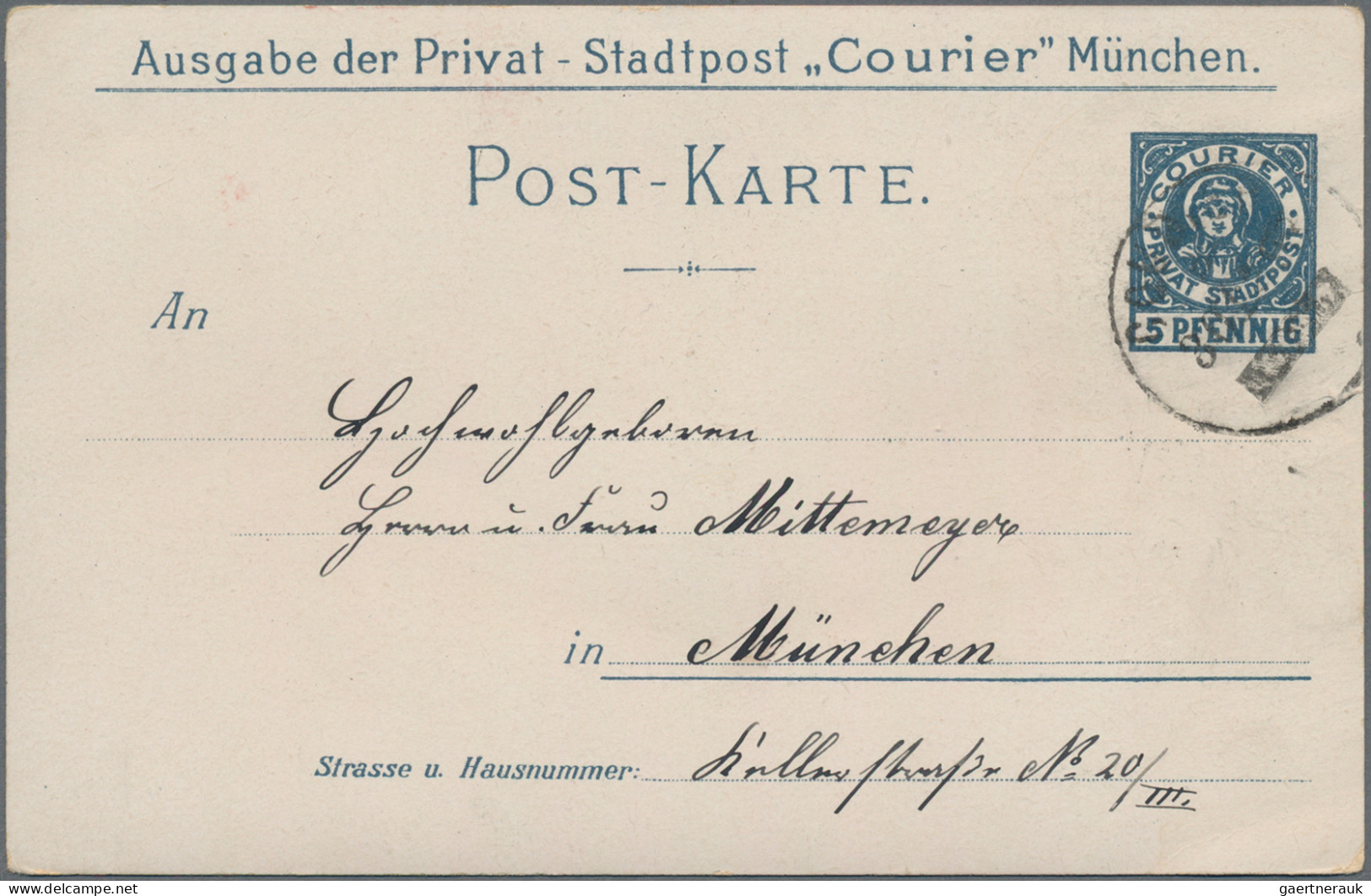Deutsches Reich - Privatpost (Stadtpost): MÜNCHEN Courier, 1898, 5 Pf Blau Bildg - Private & Lokale Post