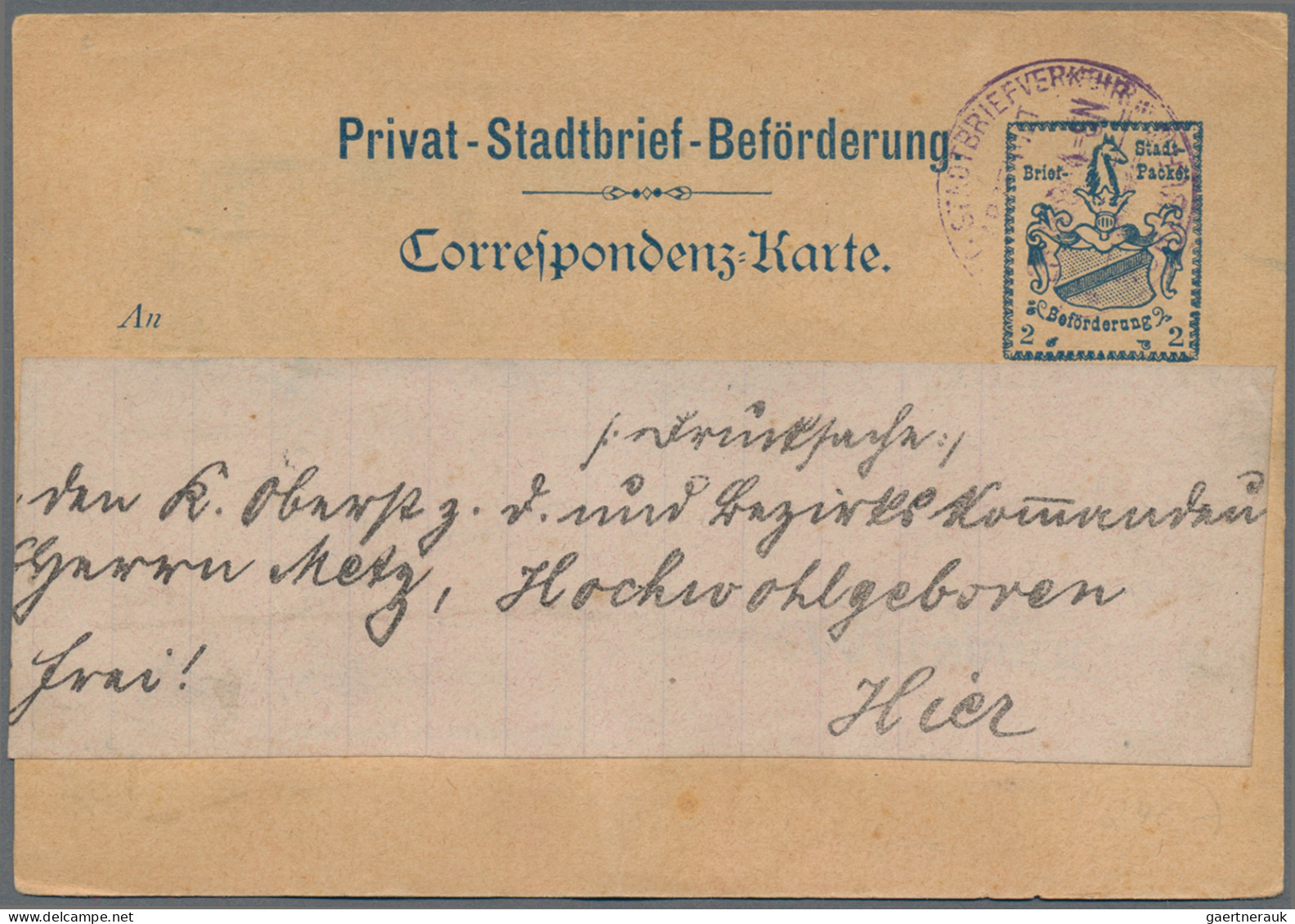 Deutsches Reich - Privatpost (Stadtpost): WÜRZBURG/Stadtbriefverkehr, 1896, 2 Pf - Postes Privées & Locales