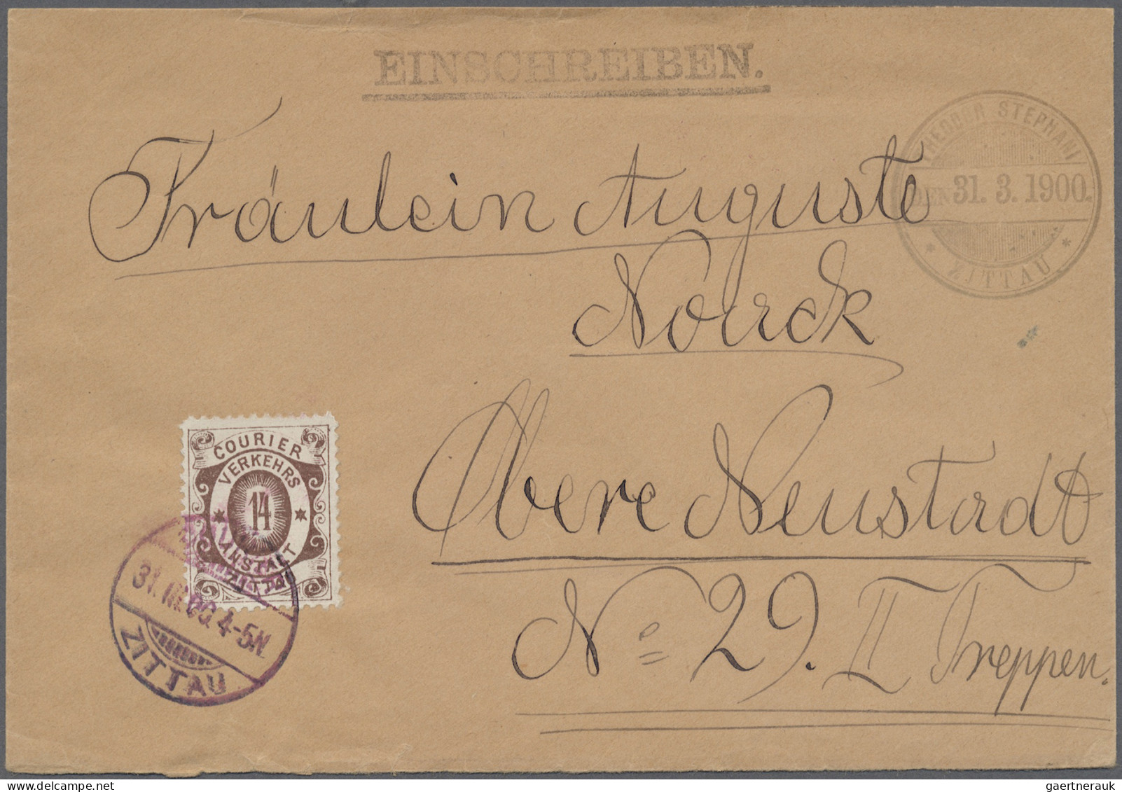 Deutsches Reich - Privatpost (Stadtpost): ZITTAU/Courier, 1900, 14 Pf Ziffer Bra - Postes Privées & Locales