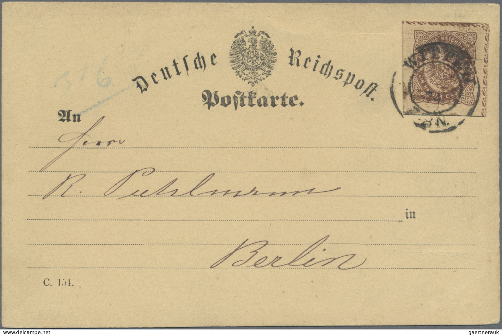 Deutsches Reich - Ganzsachen: 1872, Ganzsachenauschnitt ½ Gr. Braun, Sehr Breit - Sonstige & Ohne Zuordnung