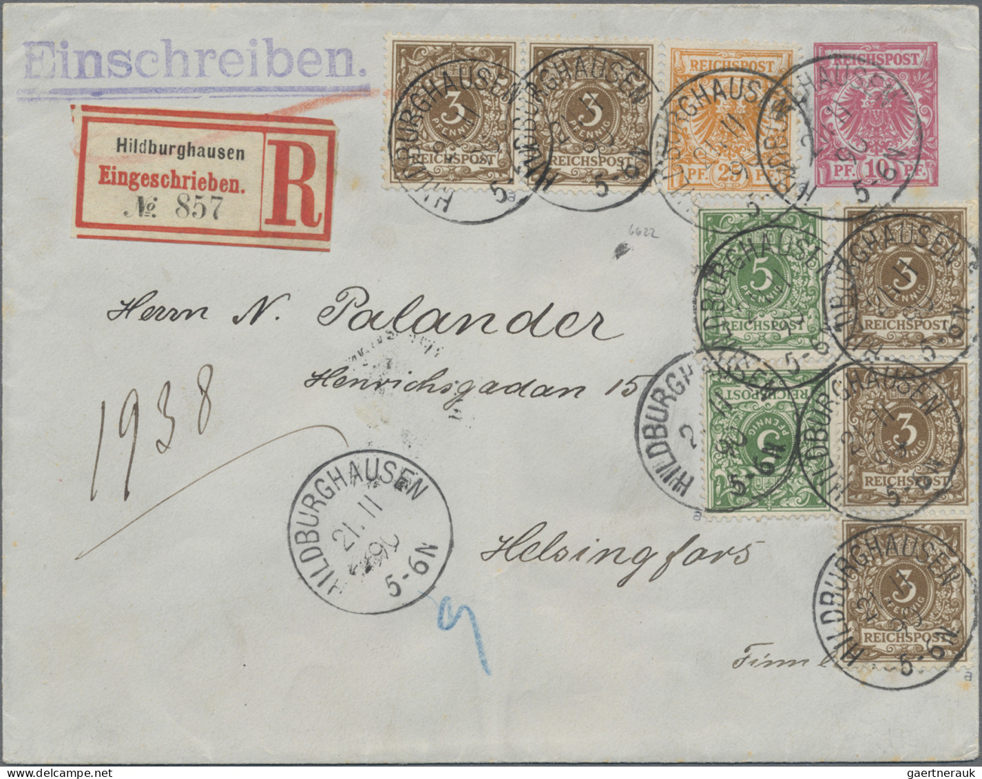 Deutsches Reich - Ganzsachen: 1890, Ziffer 3 Pf. (5, Dreierstreifen Und Paar) Si - Other & Unclassified