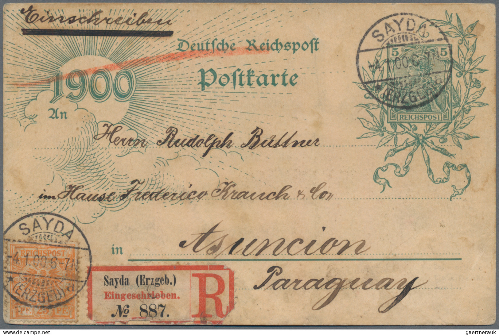 Deutsches Reich - Ganzsachen: 1900, Jahrhundert-Postkarte 5 Pfg. Grün Mit Zusatz - Autres & Non Classés