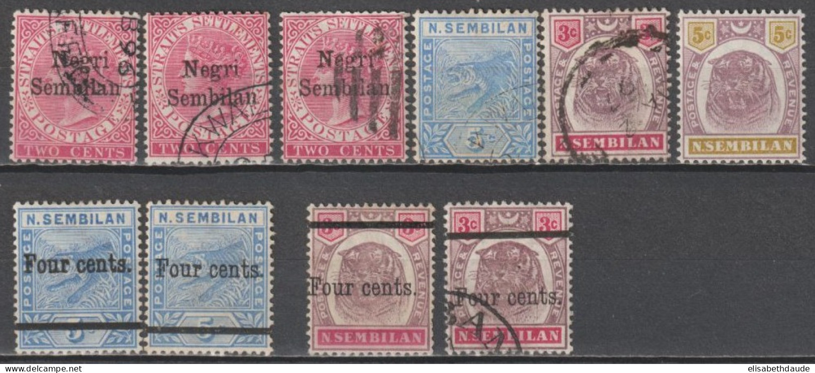 NEGRI SEMBILAN - 1891/1899 - YVERT N° 1 X3 + 4 + 7 + 8 + 16x2 + 19x2  * MH OU OBLITERES - COTE = 115 EUR - Negri Sembilan