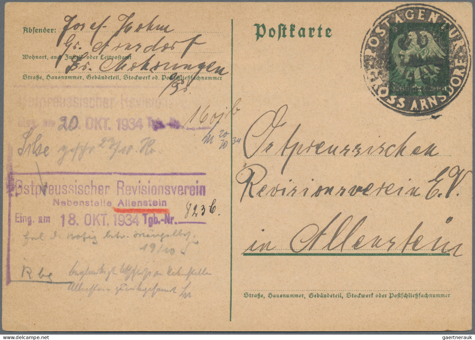 Deutsches Reich - Stempel: GROSS ARNSDORF POSTAGENTUR, Negativ-Stempel Mit Adler - Frankeermachines (EMA)