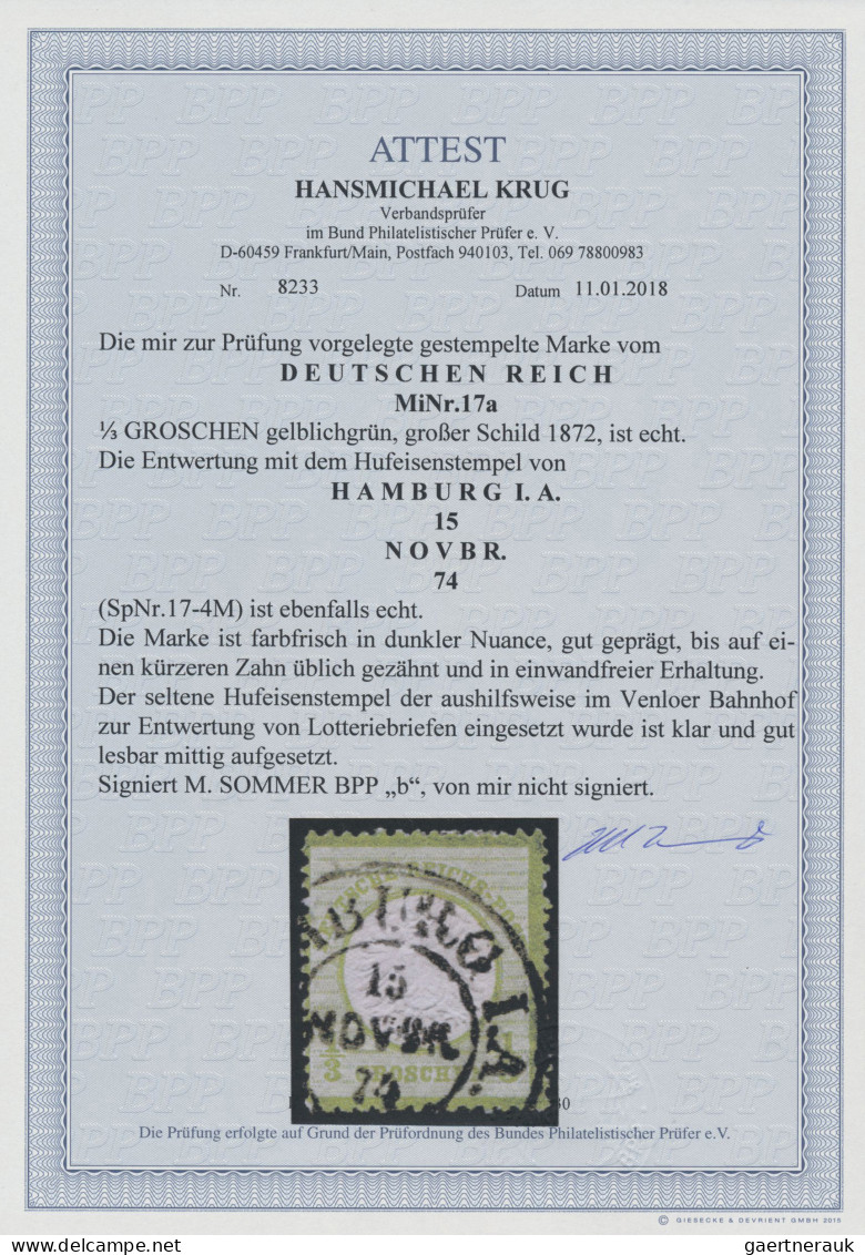 Deutsches Reich - Hufeisenstempel: "HAMBURG I.A. 15 NOVBR. 74", Klarer Abschlag - Máquinas Franqueo (EMA)