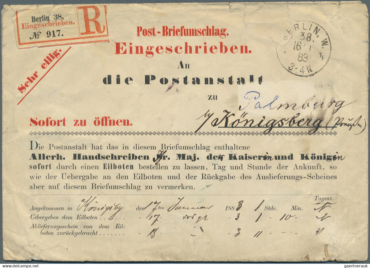 Deutsches Reich - Besonderheiten: 1883, Gedruckter Eil-Einschreiben-Briefumschla - Otros & Sin Clasificación