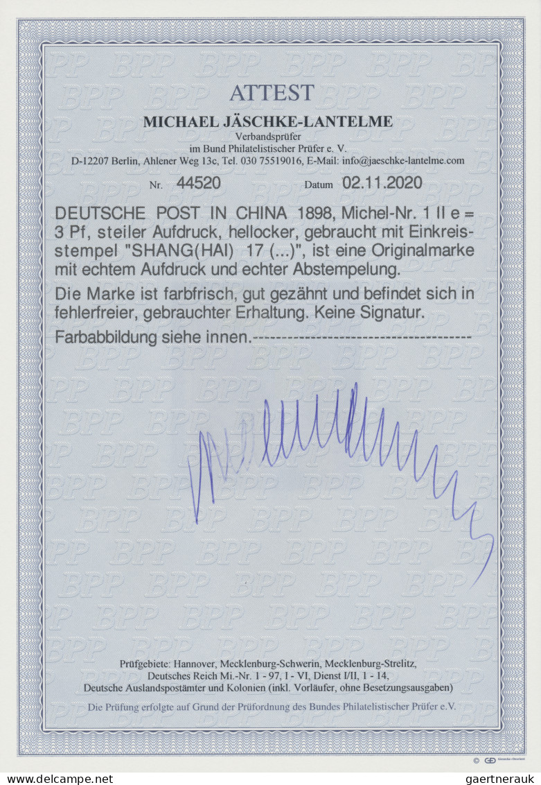 Deutsche Post In China: 1898, 3 Pfg. Hellocker, Steiler Aufdruck Gebraucht Mit K - China (kantoren)