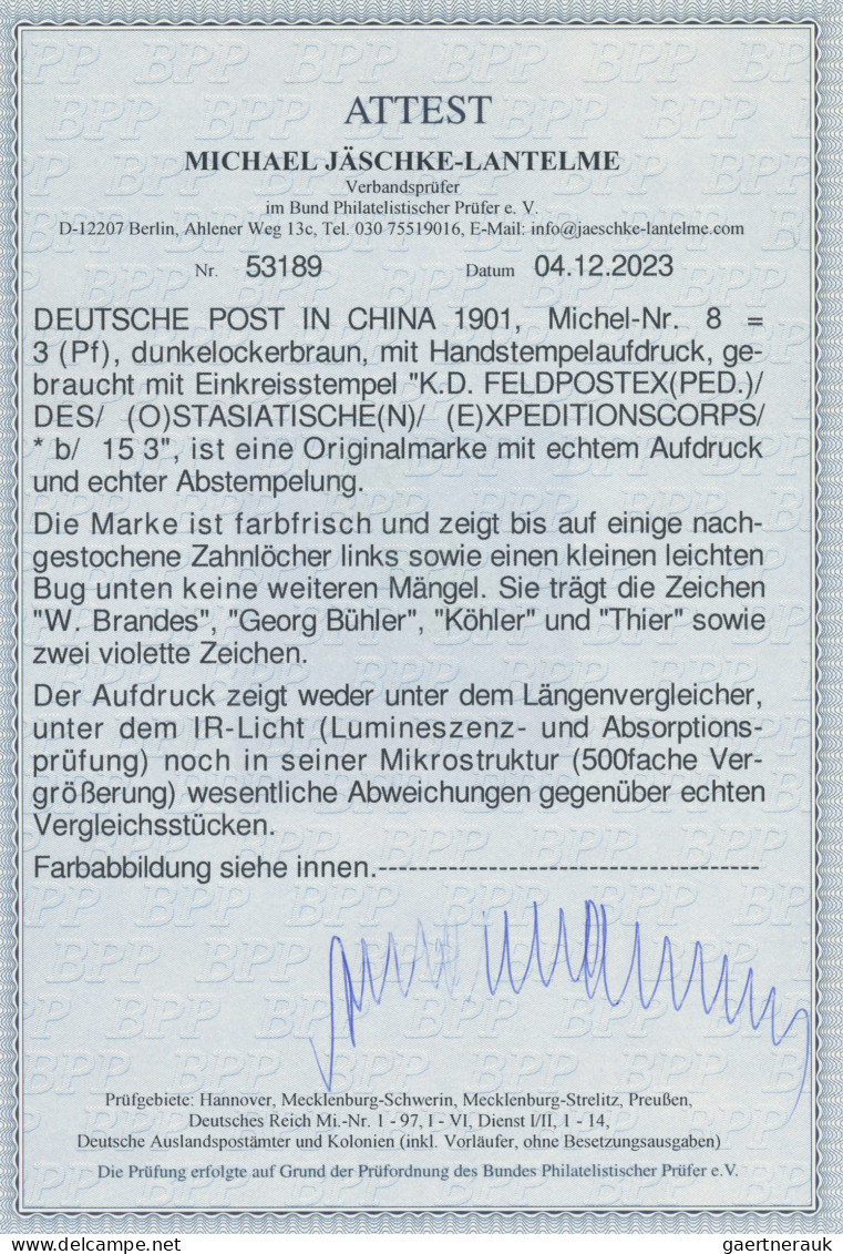 Deutsche Post In China: 1901, 3 Pfg. Germania "REICHSPOST" Dunkelockerbraun Mit - Deutsche Post In China