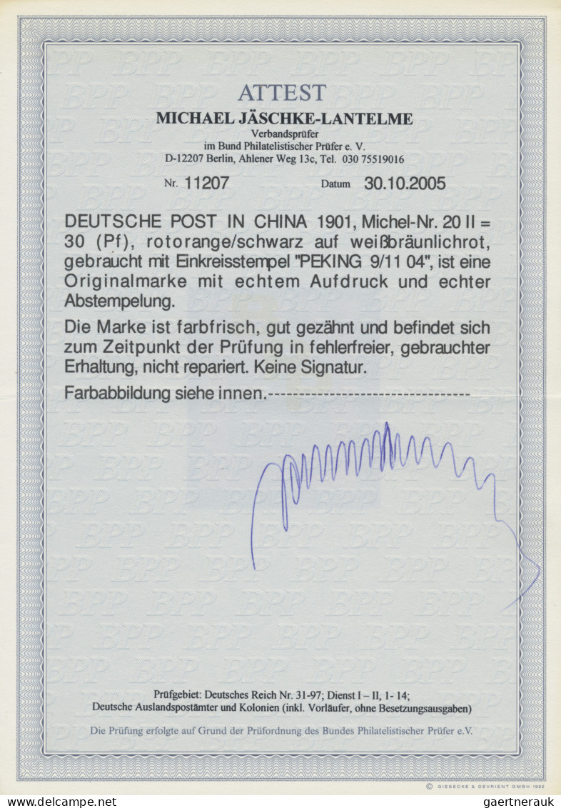 Deutsche Post In China: 1901, Reichspost, 30 Pfg. Mit Plattenfehler II, Idealer - Deutsche Post In China