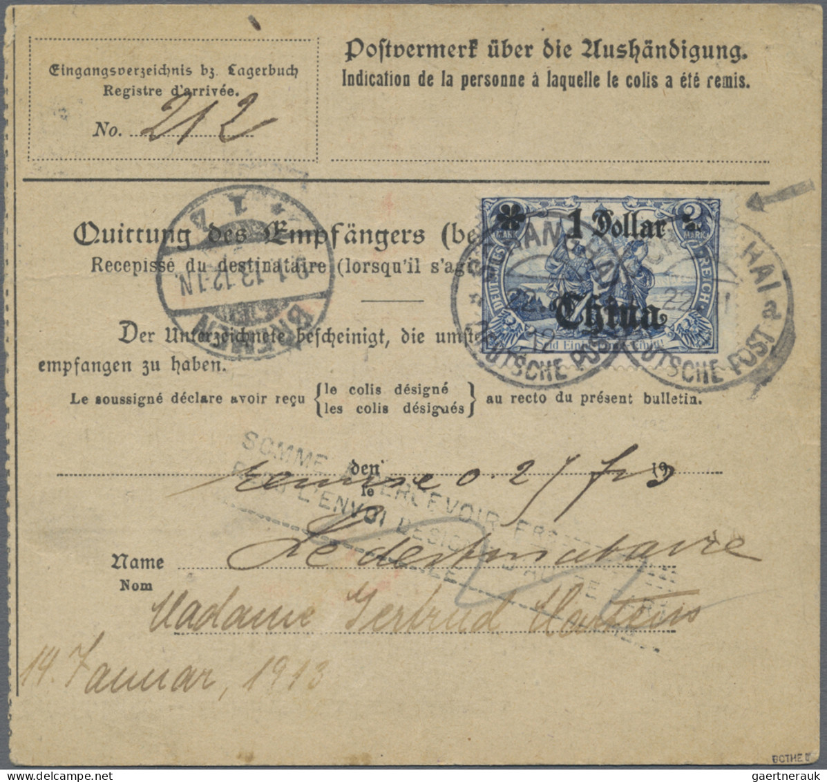 Deutsche Post In China: 1912, Germania Mit Wasserzeichen, 40 C. Auf 80 Pfg. Vord - China (kantoren)