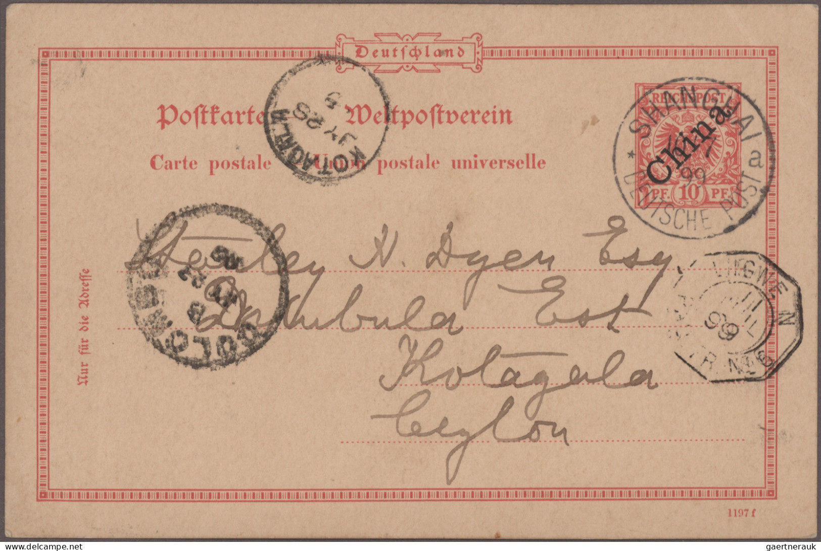 Deutsche Post In China - Ganzsachen: 1899, UPU Karte 10 Pf. Ab "Shanghai 10/7 99 - Chine (bureaux)