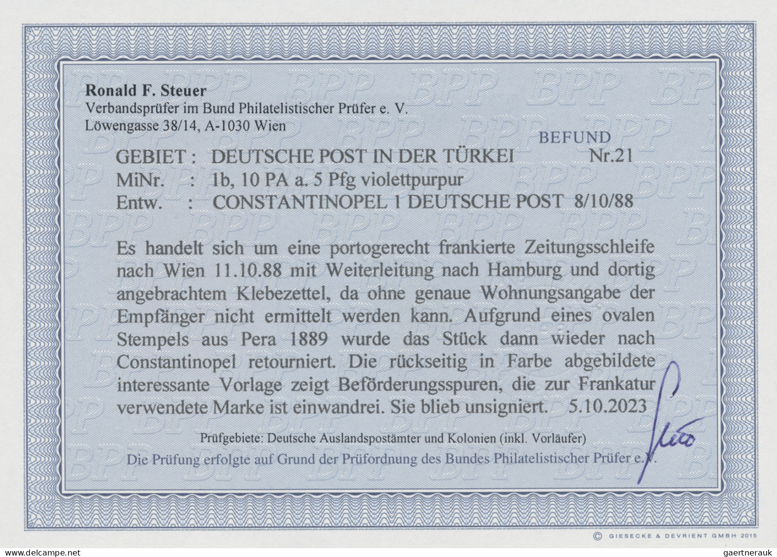Deutsche Post In Der Türkei: 1888, Freimarke Mit Aufdruck 10 PA Auf 5 Pf Violett - Turquia (oficinas)